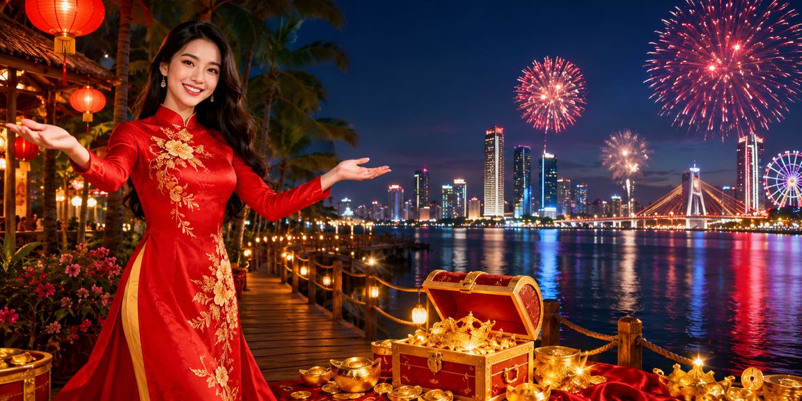 Người phụ nữ mặc áo dài tại Đà Nẵng xem xét các điều khoản dịch vụ trực tuyến trên điện thoại
