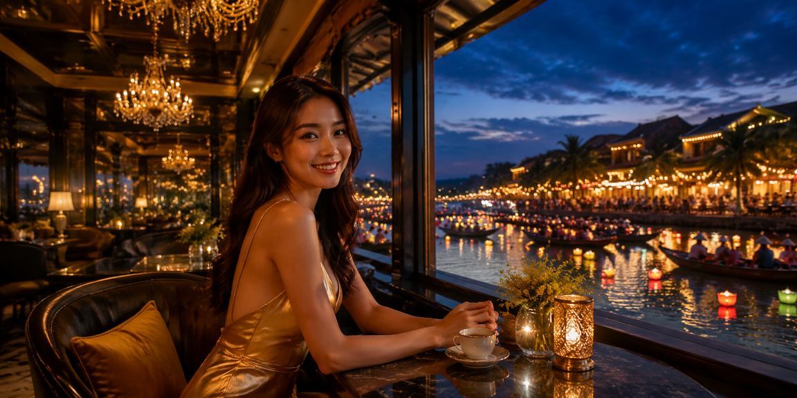 Người dùng tại Hội An vừa uống cà phê vừa thực hiện nạp tiền vào tài khoản cá cược trên điện thoại