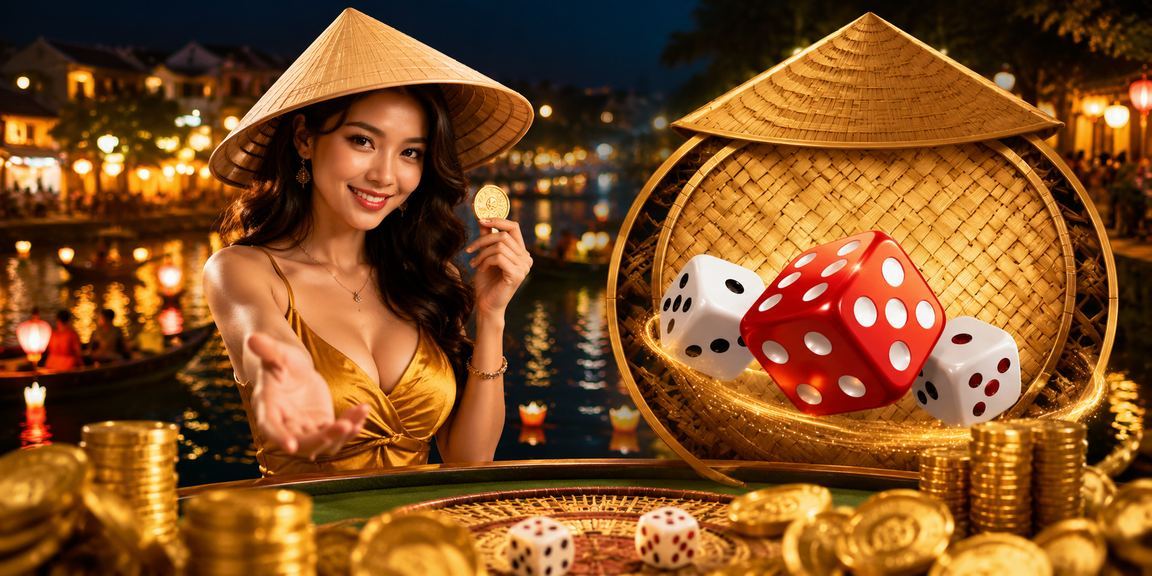 Người phụ nữ đội nón lá tại Hội An đang chơi tài xỉu và thử vận may với các trò chơi số